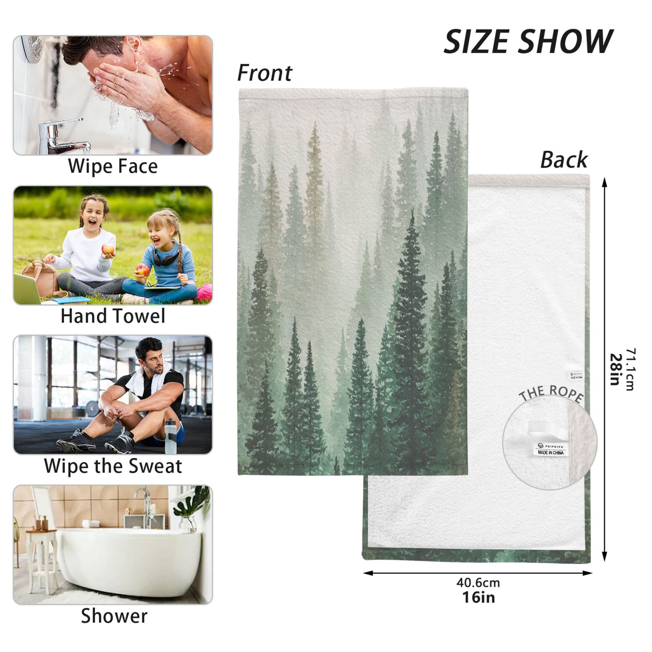 2 Pieces of Cotton Towel Face Towel Set Hand Towel Bath Towel Cotton Bath Towel Sets Beautiful Green Forest