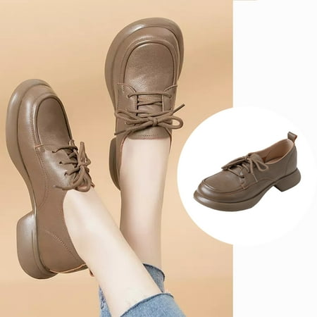 

Xysaqa Shoes for Women Slip on Flats Shoes Round Head Small Leather Shoes Flat Heel Collision Ladies Single Shoes Water Proof Womens Flats on Clearance