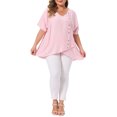 thumbnail image 2 of Agnes Orinda Women's Plus Size Easter Tops Button Decor Irregular Hem V Neck Short Sleeve T-shirt Summer Casual Blouses 3X Pink, 2 of 6