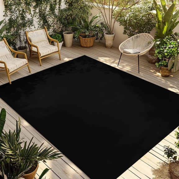 Fsddascl Black Outdoor Rug for Patio/Deck/Porch, Non-Slip Large Area Rug 6 x 9 Ft, Solid Color Farmhouse Black Indoor Outdoor Rugs Washable Area Rugs, Reversible Camping Rug Carpet Runner