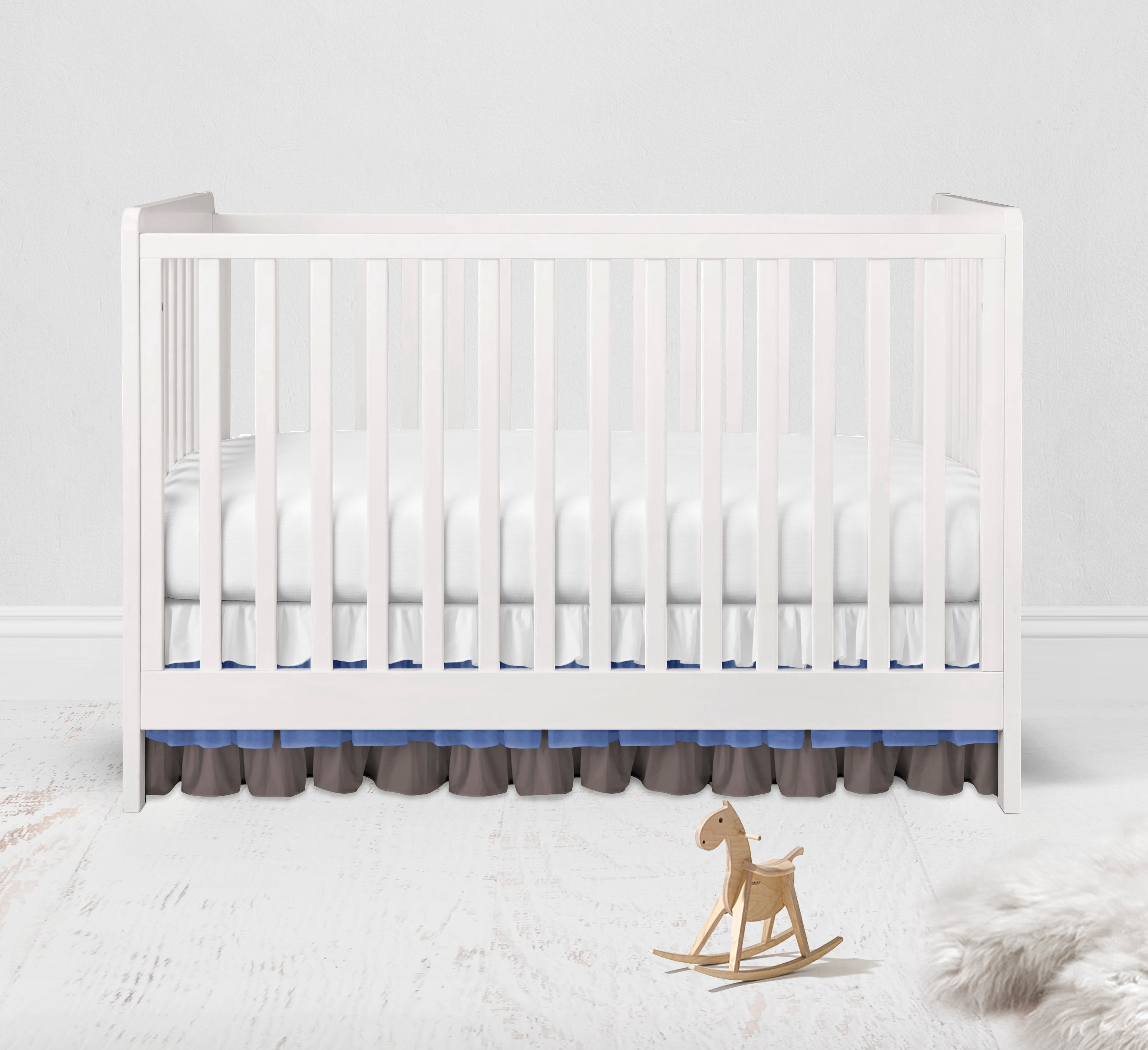 Bacati - Mix N Match Solid 3 Layer Ruffled Crib Skirt (White/Coral/Grey)