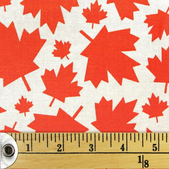 Fabric Creations White with Red Maple Leaves Fat Quarter Pre-Cut Fabric - 18" x 21" / 45cm x 53cm, 18" x 21" / 45cm x 53cm