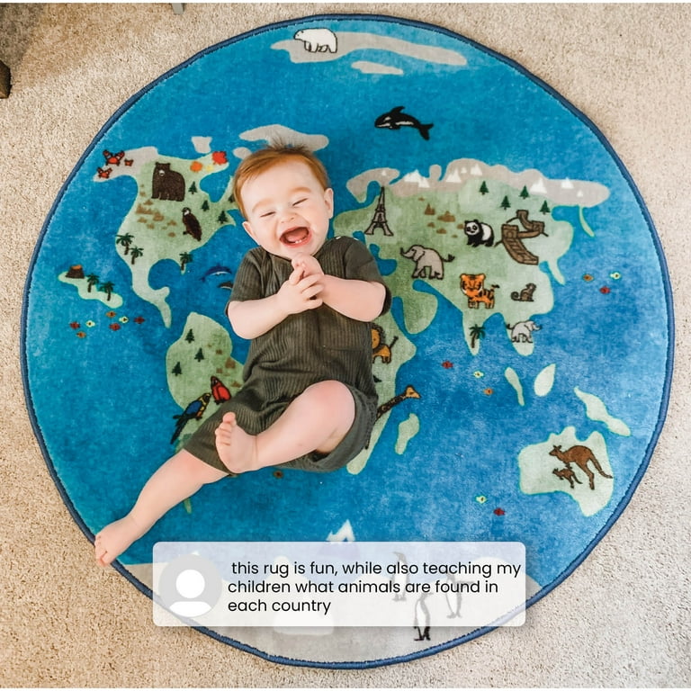 Tapis De Carte WOLWES Autour De La Carte Du Monde Tapis Rond En Coton Pour Aire De Jeux Pour Enfants(A,120cm/47in/3.9ft Carte Du Monde Enfant
