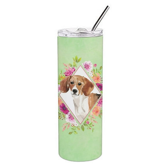 Carolines Treasures CK4425TBL20 Beagle Green Flowers Stainless Steel 20 oz Skinny Tumbler 20 oz multicolor
