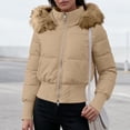 thumbnail image 2 of Purcolt Women's Cropped Puffer Jacket with Furry Hood Long Sleeve Full Zip Warm Winter Coats Casual Thick Outerwear, 2 of 8