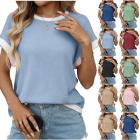 ATENAR Shirts for Women Crew Neck Shirts Short Sleeve Summer Tops Light Blue L