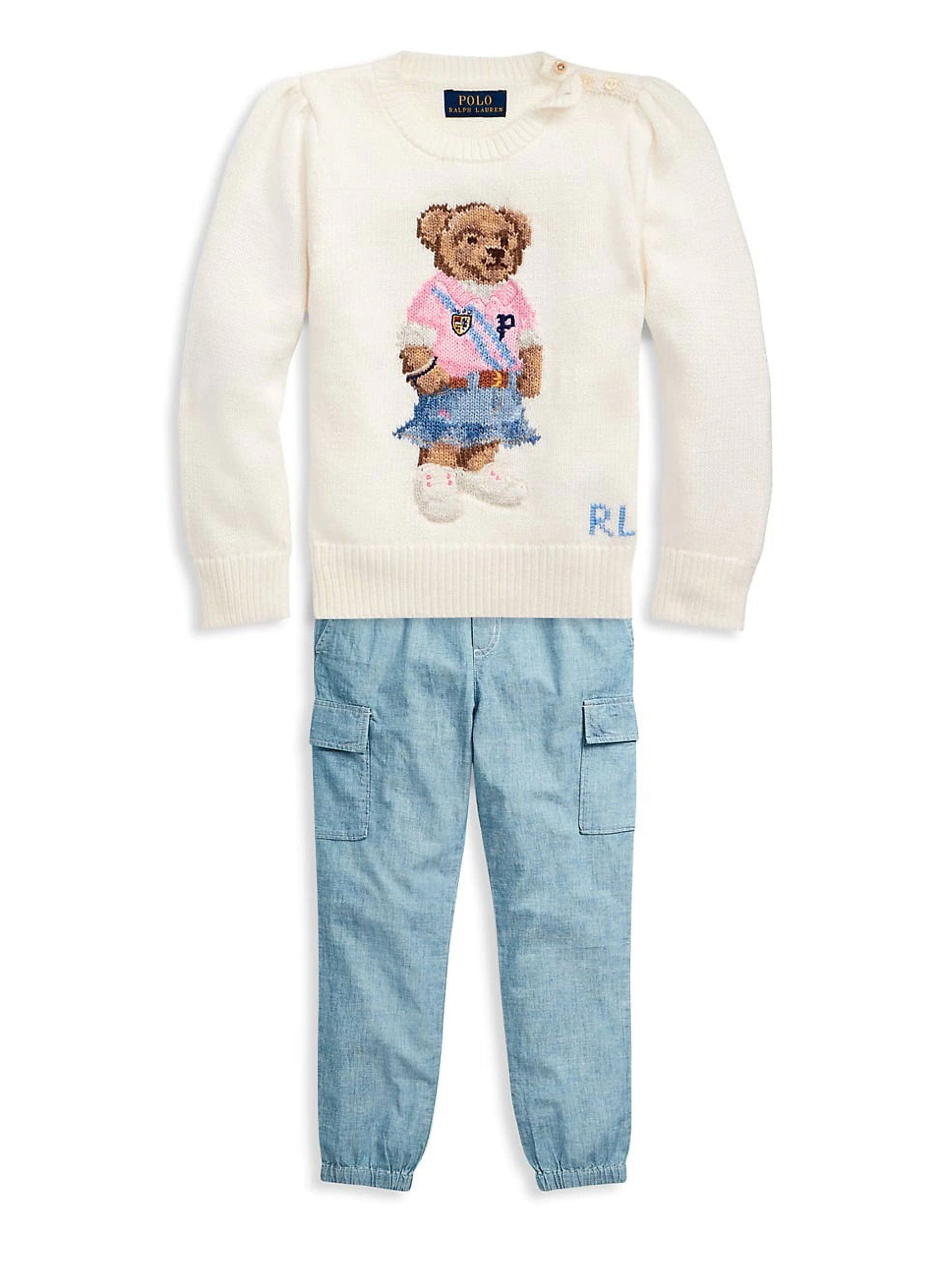 Ralph Lauren TROPHY CREAM Little Girl's Spring Bear Cotton Sweater