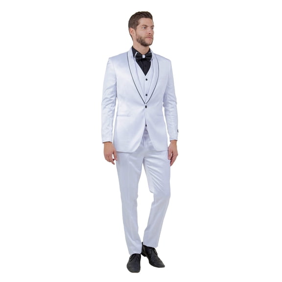 Mens 3pc Solid Satin Suit Set w/ Free Bowtie