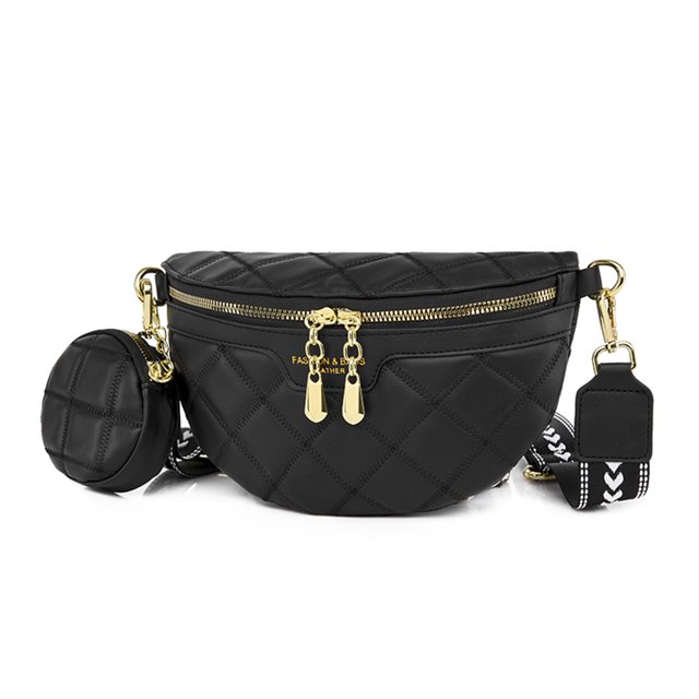 Bolsa Riñonera de moda con romboides acolchados en el pecho con monedero (negro) Likrtyny Para Estrenar