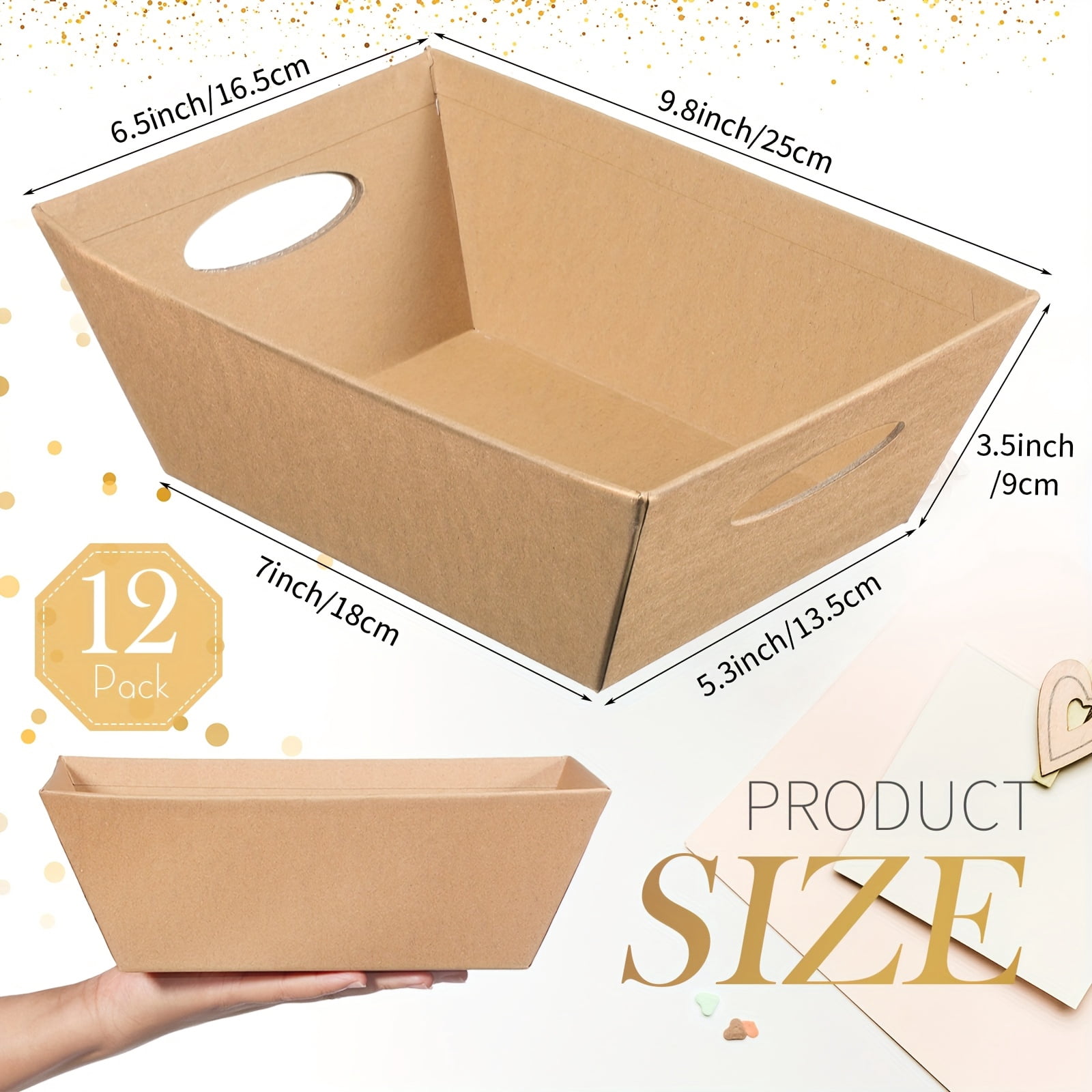 44Pcs Gift Basket Wrapping Set, Gift Baskets Empty With 12 Paper Tray Containers, 12 Clear Cellophane Bags for Gift Baskets and 20 Pull Bow Ribbons, Kraft Brown Packaging Kit for Party, Gifting