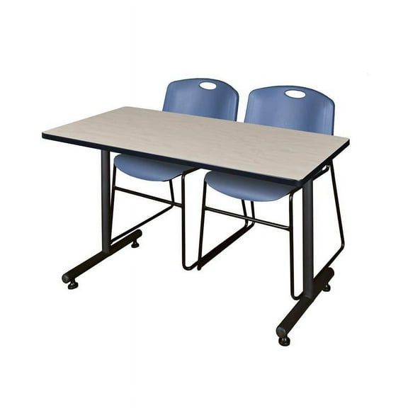 Regency 48" x 30" Kobe Training Table- Maple and 2 Zeng Stack Chairs- Blue