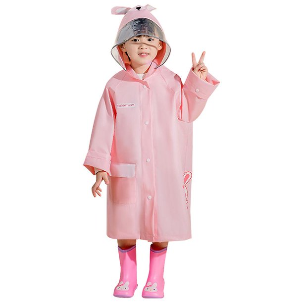 2xl Chubasquero rosa para niños, chubasquero con bonito patrón de animales, chubasquero grueso de una pieza, chubasquero plegable