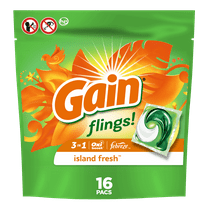 Gain Flings Liquid Laundry Detergent, Island Fresh Scent, 16 Count