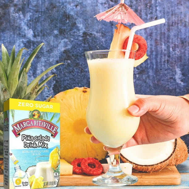 Margaritaville Margarita Pina Colada Strawberry Daiquiri Flavor Singles To Go Drink Mix Non Alcoholic Powder Sticks Water Enhancer for Home Travel