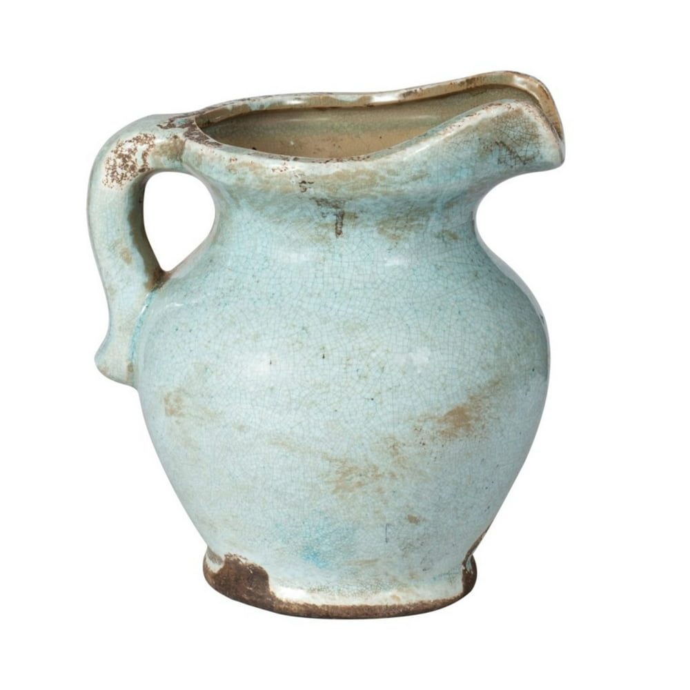 8.5" Pale Blue Distressed Finish Terracotta Vase