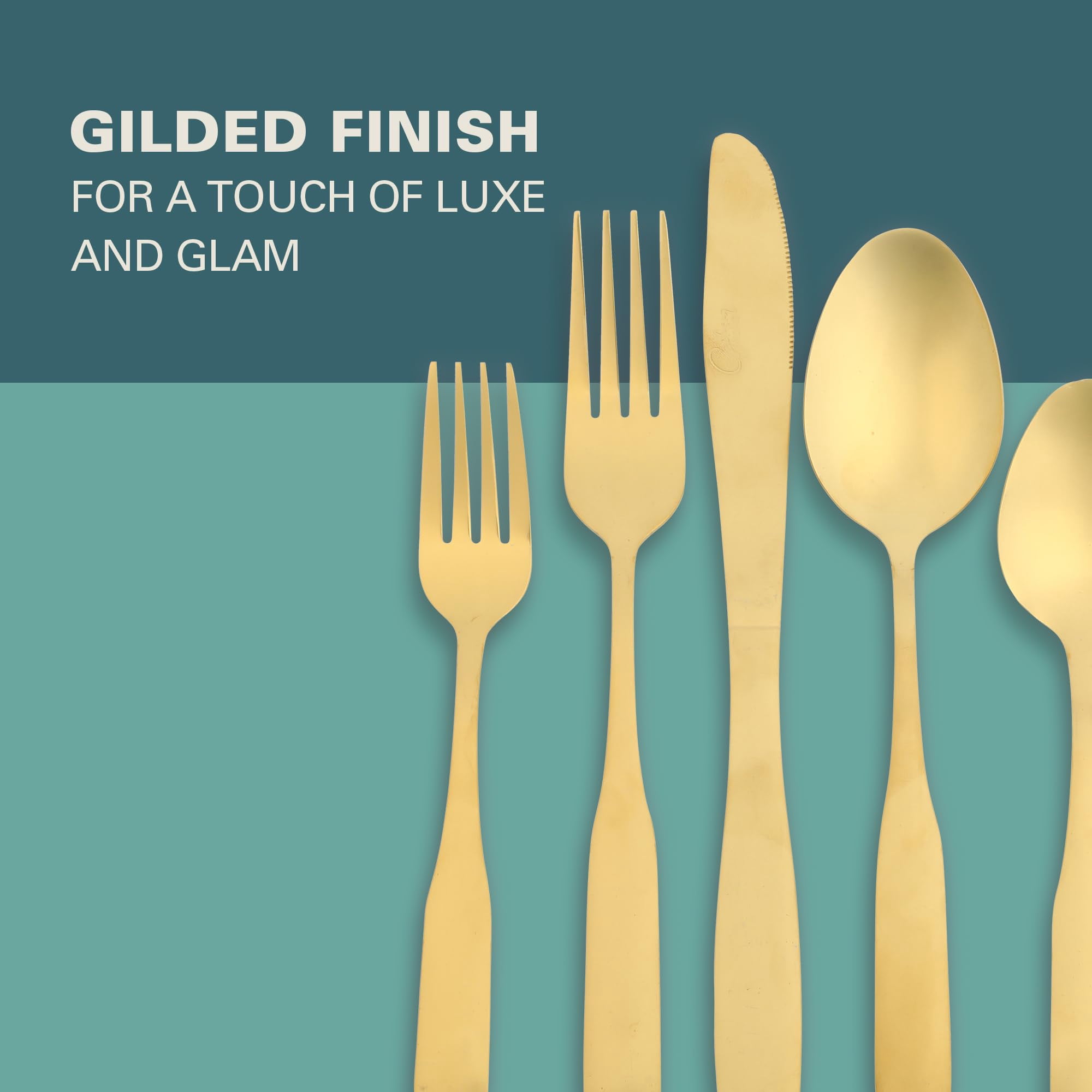 Gibson Home 144315.41 Abbeville Stainless Steel Flatware Set with Wire Caddy, Gold - 41 Piece