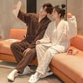 thumbnail image 4 of Pijamas de pareja Otoño e Invierno Ropa de hogar de franela cálida con forro polar grueso para hombres y mujeres de dos piezas, 4 of 5