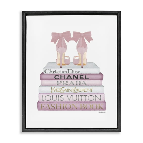 Stupell Industries Pastel Pink Heels & Books Beauty & Fashion Painting Black Floater Framed Canvas Art Print Wall Art, 17 x 21