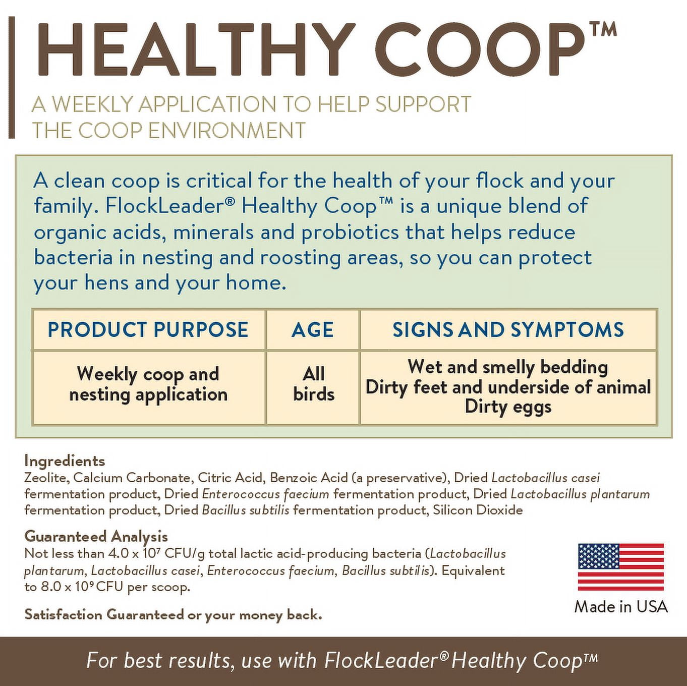 FlockLeader Healthy Coop, Litter Additive for Chicken Coop with Probiotic & Acidifier, Reduces Odor, Wetness & Bacteria, 12lbs FlockLeader HealthyCoop