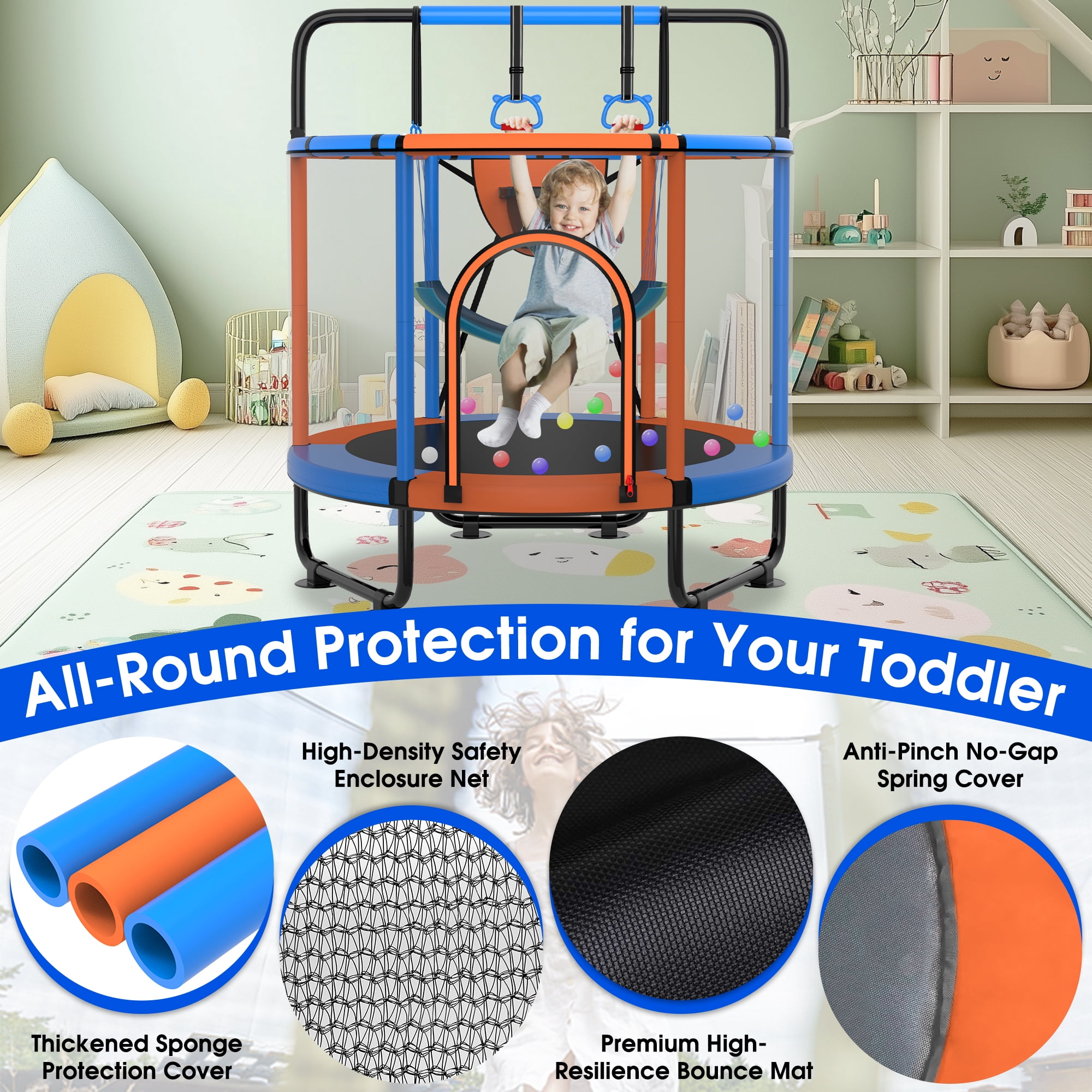 Cochan Trampoline for Kids 4.5FT 500LBS Toddler Trampoline with Enclosure Net and Handlebar, Mini Small Kids Trampoline for Age 1-6, Birthday Gift for Kids
