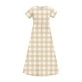 thumbnail image 6 of Girls Summer Dress Short Sleeve Maxi Tshirts Dresses with Pockets Cotton Long Dresses Size 4-14 Years (4 Years, Khaki-Plaid), 6 of 7