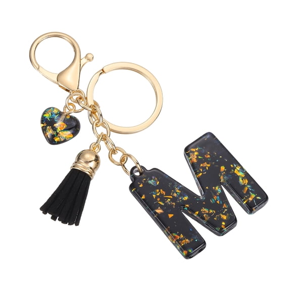 Uxcell Initial Letter Keychain, Cute Letter-M Keychains Women Sparkly Bling Love Tassel Floral Charm Key Chain for Bag Backpack Purse Car Keys Accessories, Black