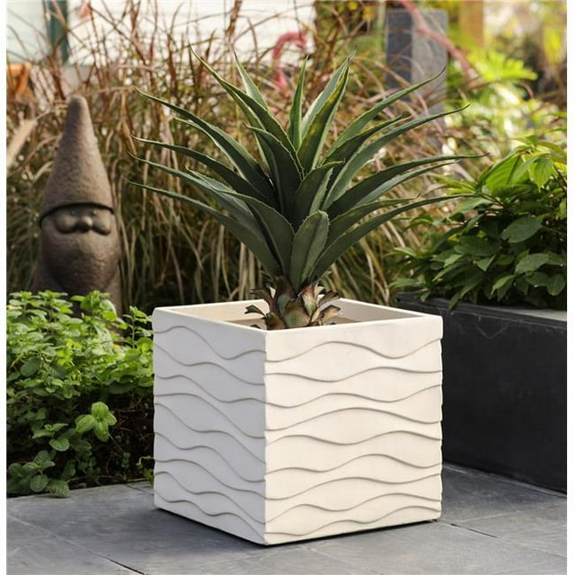 Luxen Home White MgO Wavy Design Square Planter