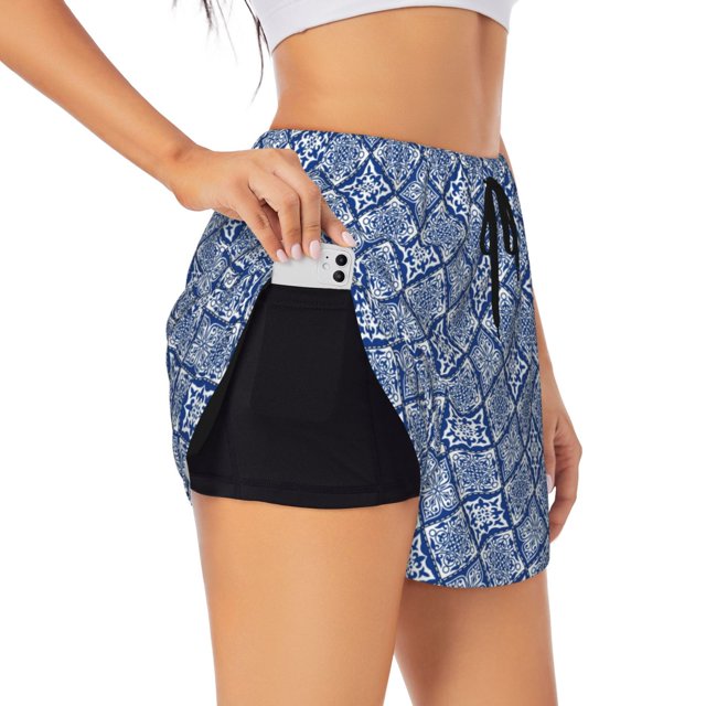 Balery Stylized Flowers Vintage Boho Pantalones cortos deportivos para mujer con forro y dos bolsillos, elásticos, para entrenamiento, gimnasio, yoga-XX-Large