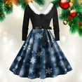 thumbnail image 2 of zaveiop Christmas Dresses for Women Fashion Elegant Fall and Winter Long Sleeve Belt V-Neck Christmas Print Dress for Holiday Party (Z1-Blue, S), 2 of 2
