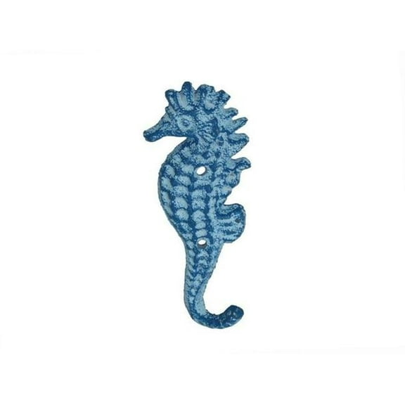 Handcrafted Model Ships K-575-Solid-Light-Blue 7 in. Rustic Light Blue Cast Iron Seahorse Hook