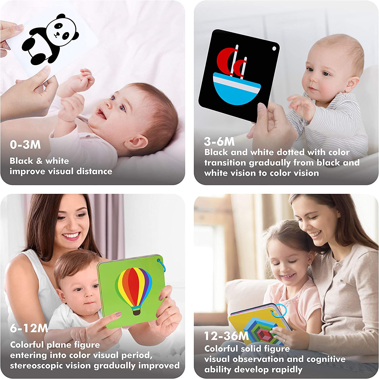 zheyistep High Contrast Baby Flash Cards Baby Visual Stimulation Cards,  192Page Black and White Colorful Baby Toys for 0-3-6-12-36 Months Newborn