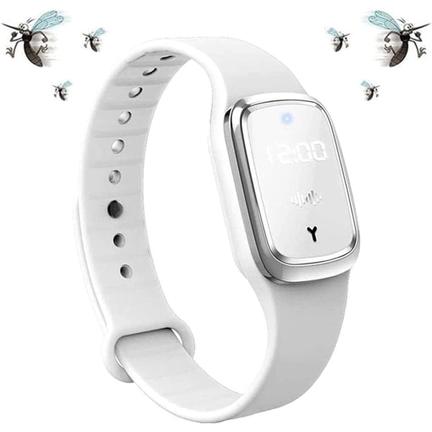 Pulsera Repelente De Mosquitos Ultrasónica (Blanca), Pulsera Inteligente Repelente De Insectos, Reloj Pulsera Repelente De Mosquitos Electrónico con Carga USB/Impermeable/Reutilizable, para Niño