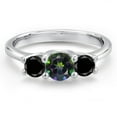 thumbnail image 3 of Gem Stone King 14K White Gold Green Mystic Topaz & Black Diamond 3-Stone Engagement Ring | 1.09 Cttw | Round 5MM and 4MM | Three Stone Wedding Anniversary Promise Ring for Women (Size 7), 3 of 6