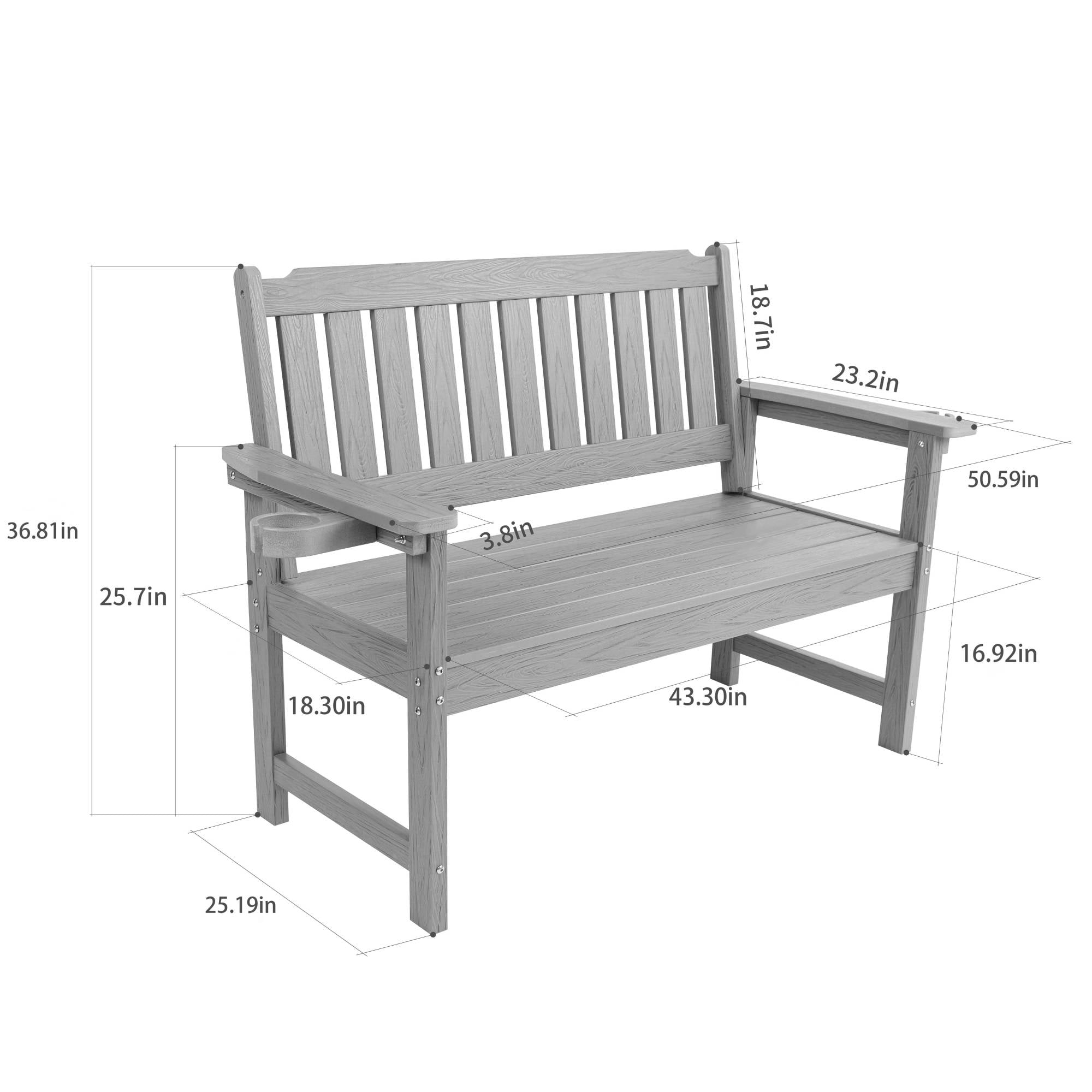 Weather Resistant Garden Bench, Public Rest Long Chair for Patio Porch Park Backyard Outdoor Leisure Area, Dark Brown