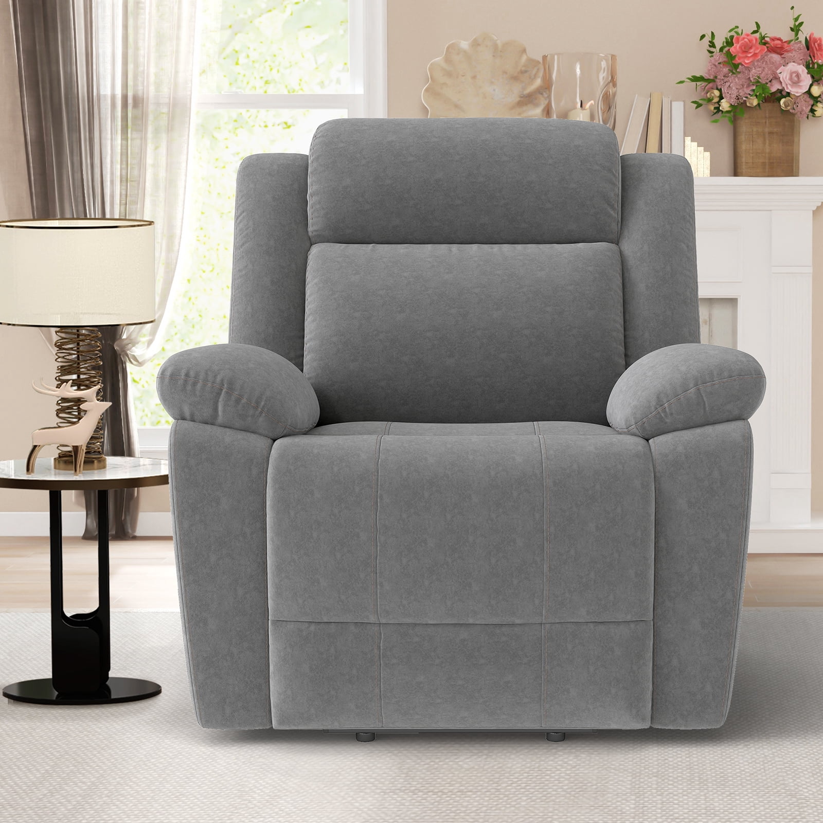 Bonzy Home Extra Wide Manual Recliner Chair in Soft Gray Fabric,Overstuffed Recliner，Gray
