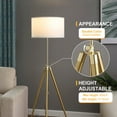thumbnail image 4 of Ore International 64" -47"H Adjustable Height Brass/Shiny Gold Modern Tripod Floor Lamp, 4 of 11