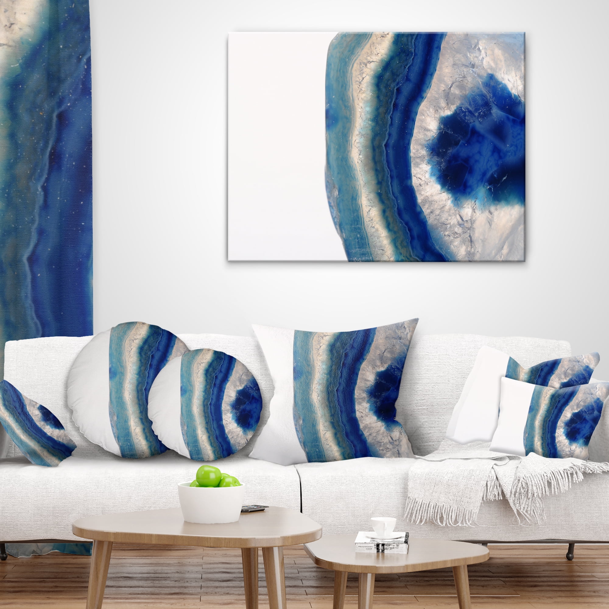 Designart Macro of Blue Agate Stone - Abstract Throw Pillow - 18x18