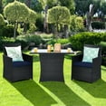 thumbnail image 1 of Patiojoy 3PCS Patio Rattan Dining Set Space-Saving Furniture Set with Tempered Glass Top Table and Cushioned Chairs, 1 of 9