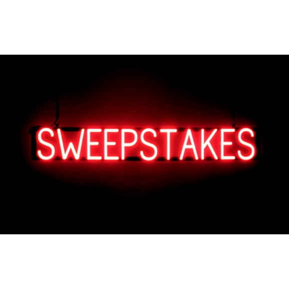 SpellBrite SWEEPSTAKES LED Sign for Business. 43.6" x 6.3" Red SWEEPSTAKES Sign Has Neon Sign Look With Energy Efficient LED Light Source. Visible from 500+ Feet, 8 Animation Settings.