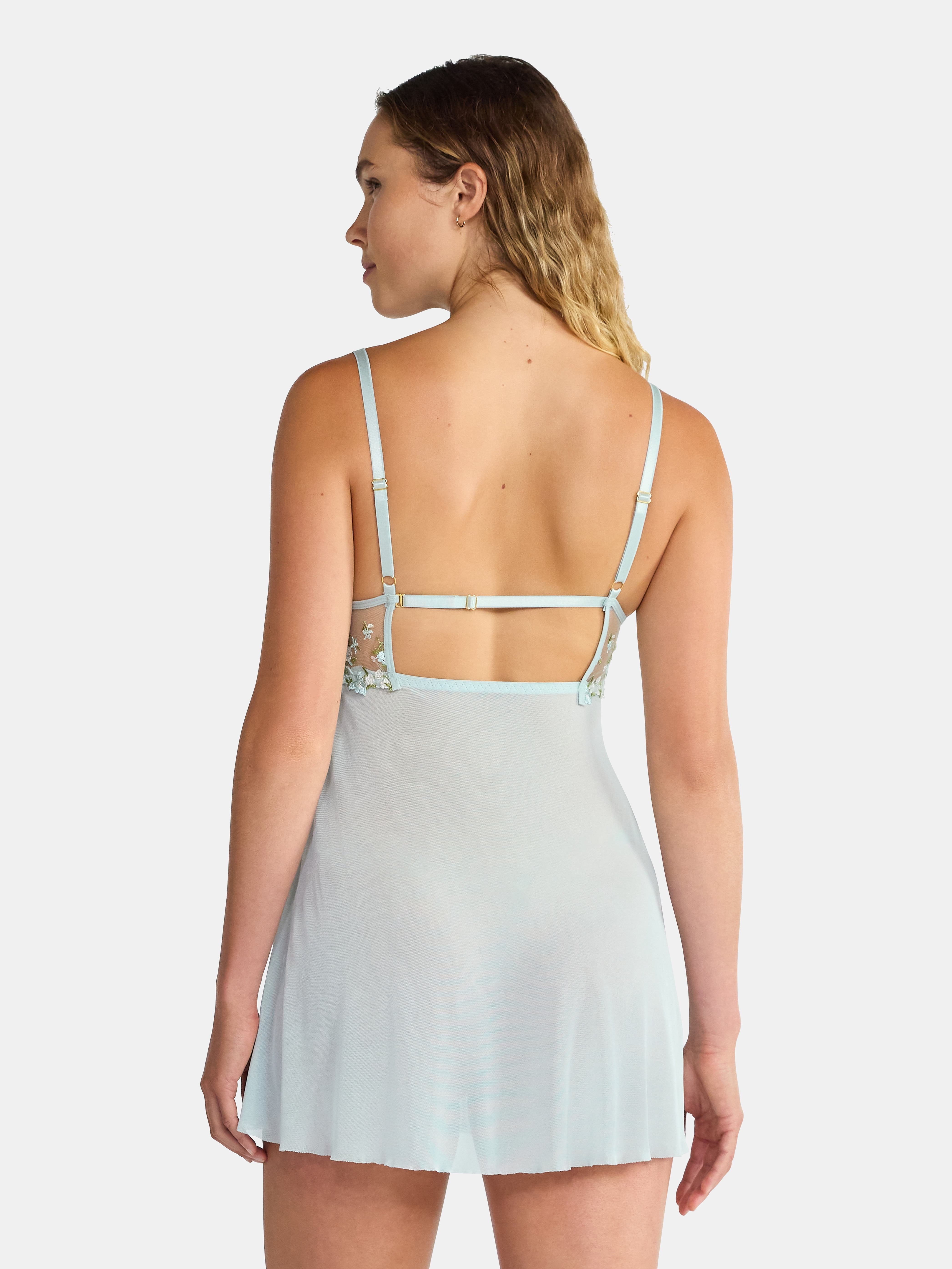 Just Sexy Lingerie Women’s and Women's Plus Bridal, Sheer, Embroidered Babydoll with Mesh G-String, Sizes S-3X