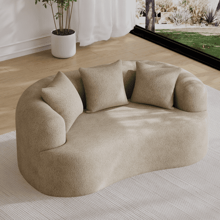 Wiilayok 68.5" Modern Chenille Sofa,Curved Sofa with Deep Seat Cloud Couch for Living Room, Apartment, Bedroom, No Assembly,Light Brown
