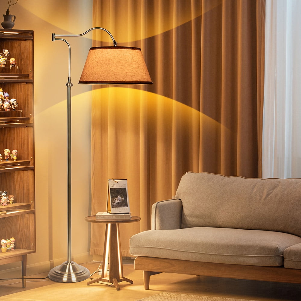 HonoDing Cantilever Floor Lamp, Standing Chandelier Floor Lamp with 180° Adjustable Swing Arm, Modern Floor Lamps with Linen Shade,Classic Lamp for Living Room Office Bedroom Reading(Bronze)