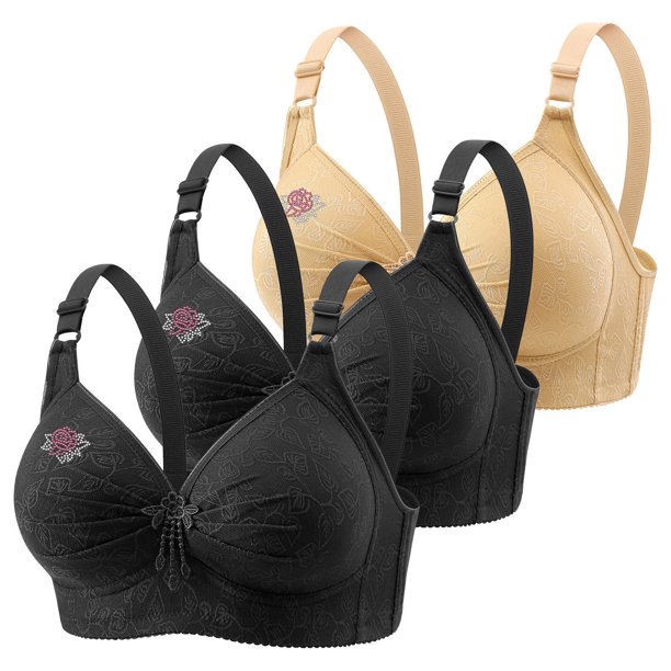 Puntoco Sujetadores para mujer sin aros de encaje con flores fruncidas para mujer, ropa interior de uso diario de talla grande sin aros