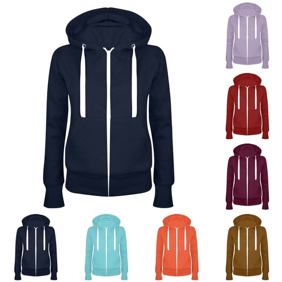 Jsaierl Womens Zip Up Hoodies Casual Solid Color Hooded Sweatshirt Holiday Comfort Long Sleeve Jackets Fall Clothes S-2XL