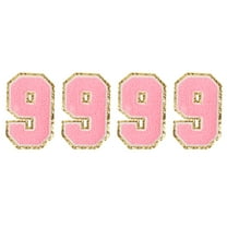 4 Packs Glitters Chenille Number Patches 8.4cm / 3.3" Embroidery Numbers Patches for T-Shirt, Hats, Bags (Pink, 9)