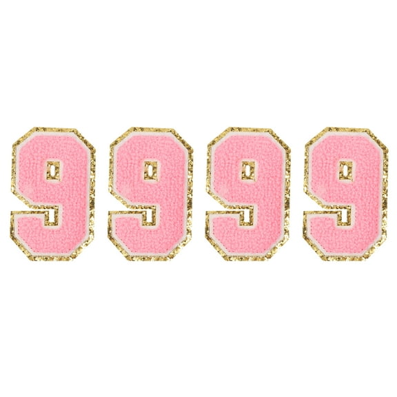 4 Packs Glitters Chenille Number Patches 8.4cm / 3.3" Embroidery Numbers Patches for T-Shirt, Hats, Bags (Pink, 9)