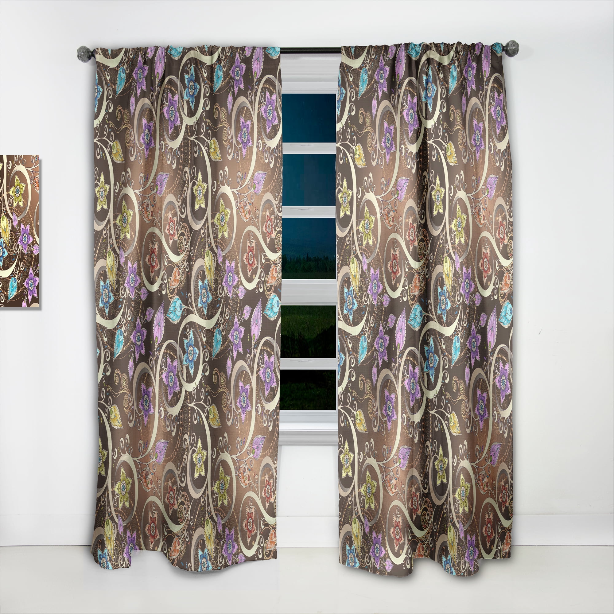 Designart 'Bituminous Bloom XVII' Floral Curtain Panel