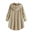 thumbnail image 4 of Dazajoo Womens Winter Fleece Jackets Long Sleeve Padded Warm Sherpa Lined Coats Solid Color Plush Fluffy Outerwear with Pockets,Khaki,L, 4 of 7