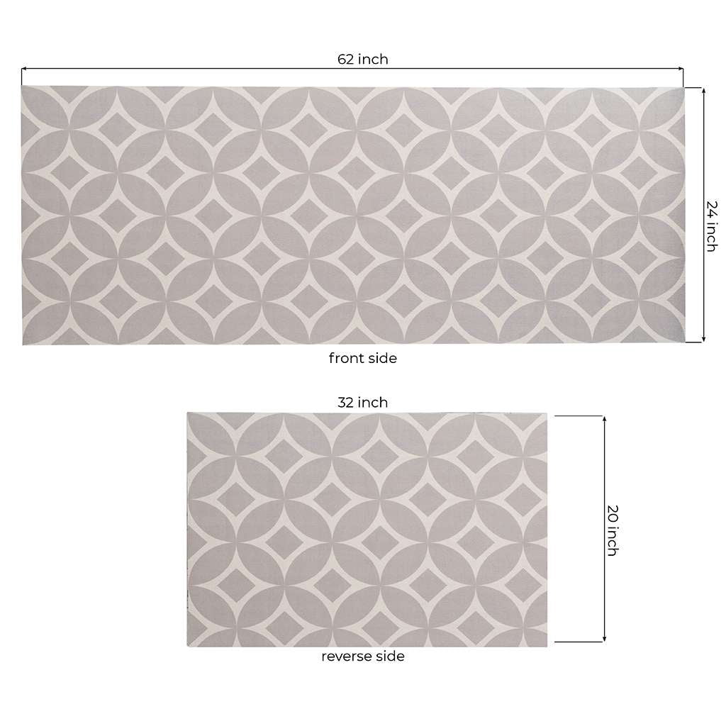 Benissimo-Modern Mats, 24”x62” + 20”x32” Set of 2 Ultra-Thin (1/10 Inch) Kitchen Mat Rubber Backing, Waterproof, Low Profile, Durable&Non Slip, Indoor Floor Mat for Entry, Patio, Diamond Ring