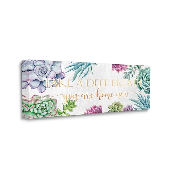 Stupell Industries Take A Deep Breath Phrase Succulent Plants Botanical & Floral Painting Gallery Wrapped Canvas Art Print Wall Art, 13 x 30